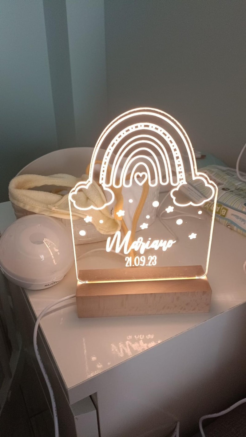 Lampada Notturna Personalizzata Con Nome Per Bambini - Design 3D, Luce Regolabile, Idea Regalo Nascita O Battesimo - Foto 9